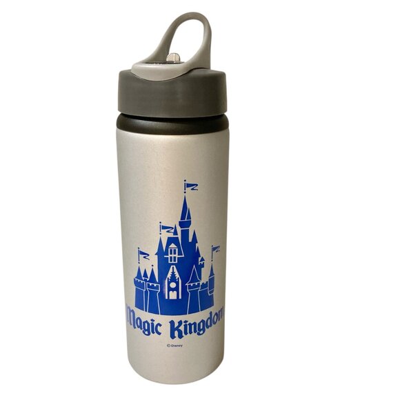 Vintage Disney Magic Kingdom Metal Water Bottle Cinderella Castle Gray Blue 25oz - Picture 1 of 14